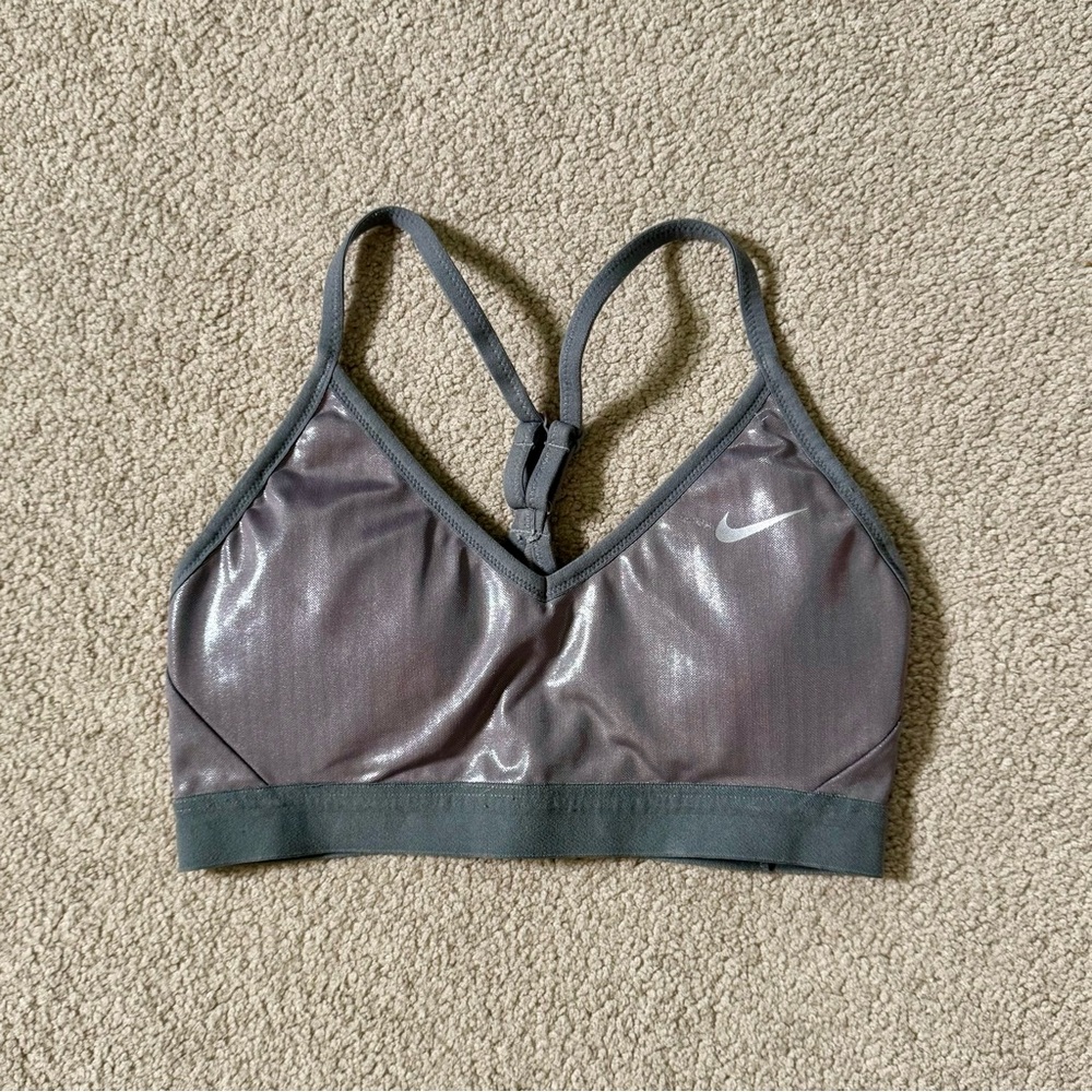Nike Pro Indy Sports Bra Gray Shimmer, Size Small